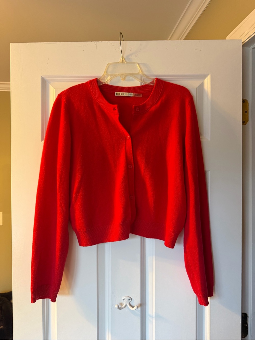 Alice + Olivia Dollie Bright Red Cropped Button-Front Cardigan